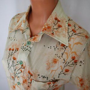 PENGUIN MUNSINGWEAR Grand Slam vintage disco shirt orange floral novelty print M